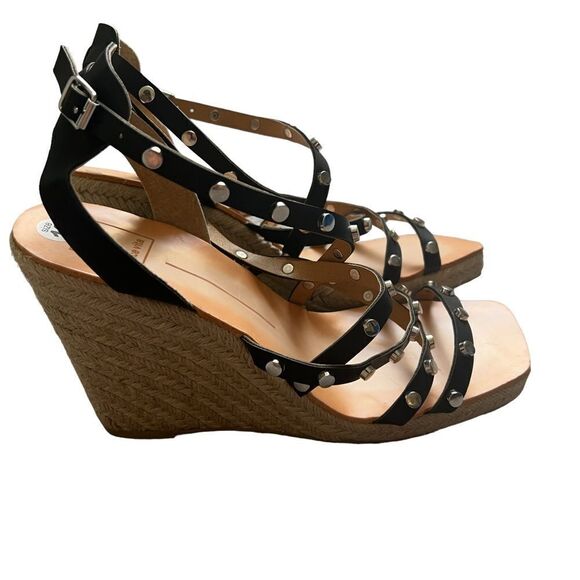 Dolce Vita Wedge Sandals Womens 10 Black Studded Espadrille Strappy Shoes - Picture 3 of 7
